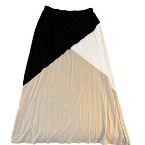 Chicos Maxi Skirt Color Block Black Tan White Elastic Waist Medium (1)
